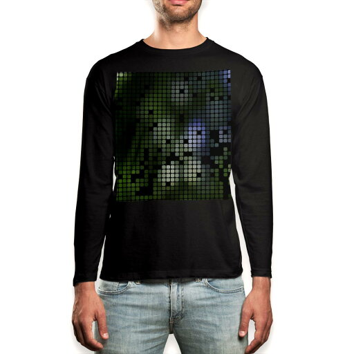 ロング tシャツ メンズ 長袖 ブラック デザイン XS S M L XL 2XL ロンT ティーシャツ 黒 black T shirt long sleeve 000305 緑 タイル ロング tシャツ メンズ 長袖 ブラック デザイン XS S M L XL 2XL ロンT ティーシャツ 黒 black T shirt long sleeve 000305 緑 タイル