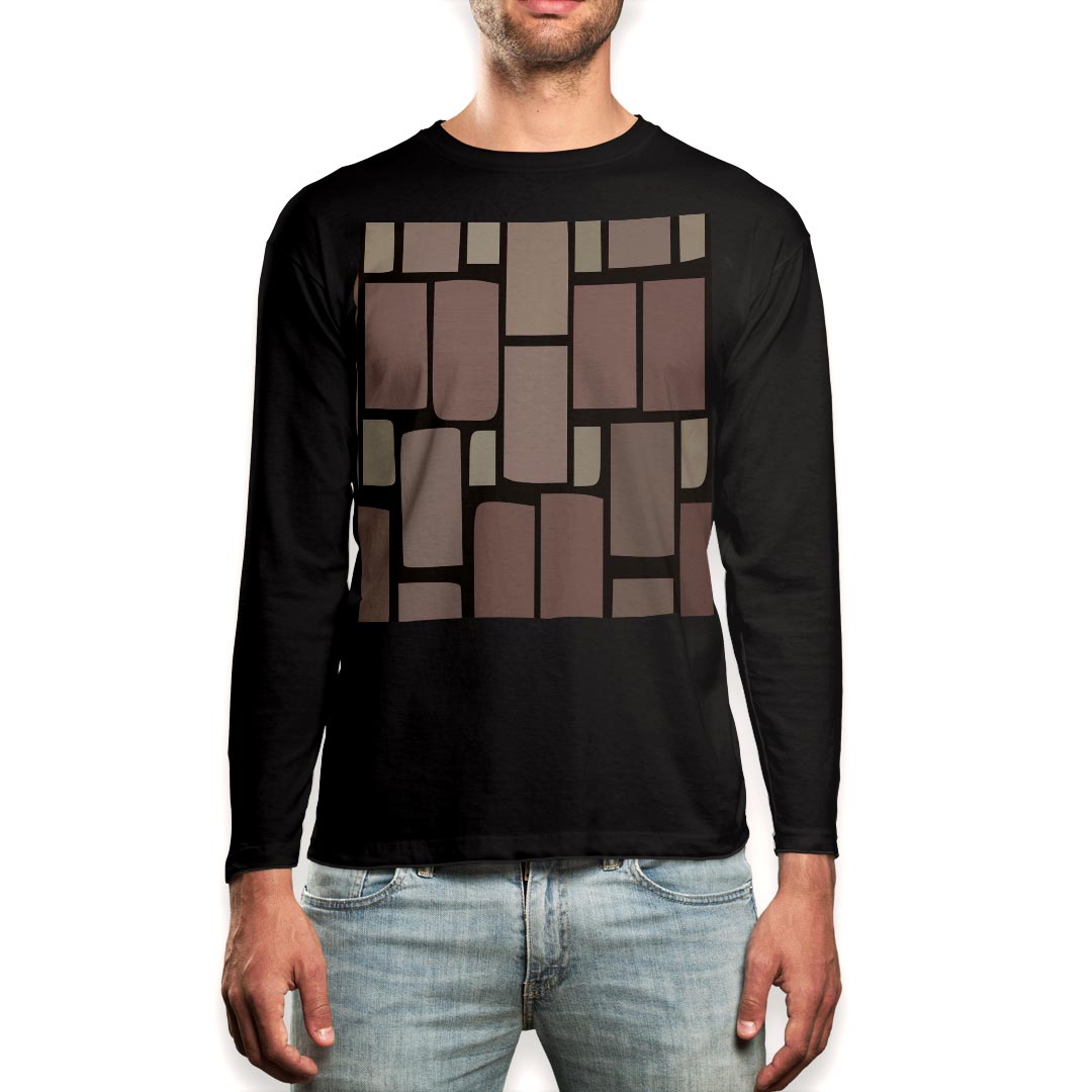 ロング tシャツ メンズ 長袖 ブラック デザイン XS S M L XL 2XL ロンT ティーシャツ 黒 black T shirt long sleeve 000365 レンガ 茶色