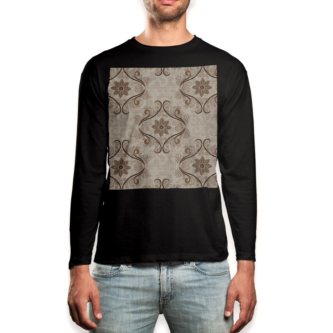 Other - ロング tシャツ メンズ 長袖 ブラック デザイン XS S M L XL 2XL ロンT ティーシャツ 黒 black T shirt long sleeve 000769 ダマスク　模様