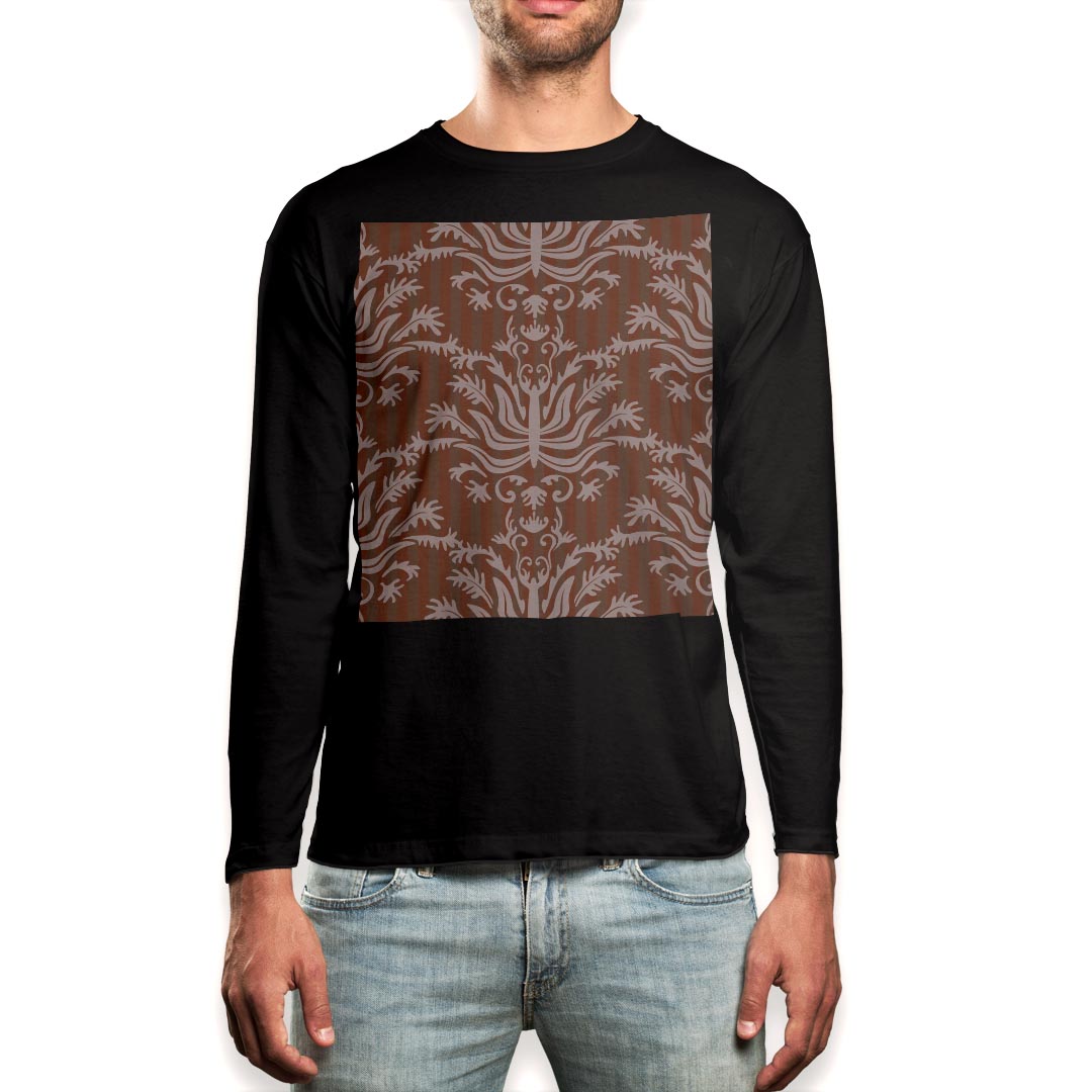 Long-Sleeved - ロング tシャツ メンズ 長袖 ブラック デザイン XS S M L XL 2XL ロンT ティーシャツ 黒 black T shirt long sleeve 000786 ダマスク　ストライプ