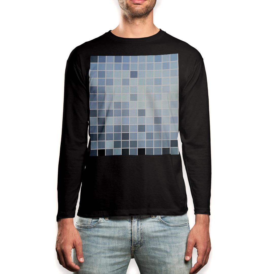 ロング tシャツ メンズ 長袖 ブラック デザイン XS S M L XL 2XL ロンT ティーシャツ 黒 black T shirt long sleeve 000809 ミラー　四角