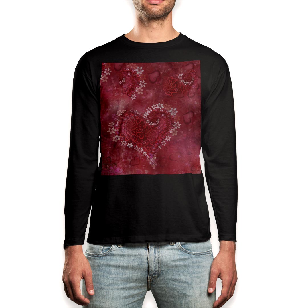ロング tシャツ メンズ 長袖 ブラック デザイン XS S M L XL 2XL ロンT ティーシャツ 黒 black T shirt long sleeve 000816 ハート　花