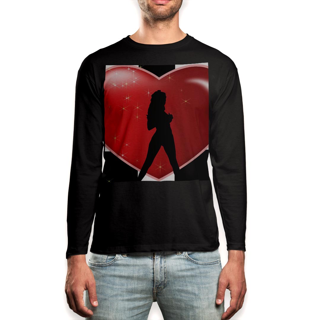 ロング tシャツ メンズ 長袖 ブラック デザイン XS S M L XL 2XL ロンT ティーシャツ 黒 black T shirt long sleeve 000830 ハート チェッカー柄