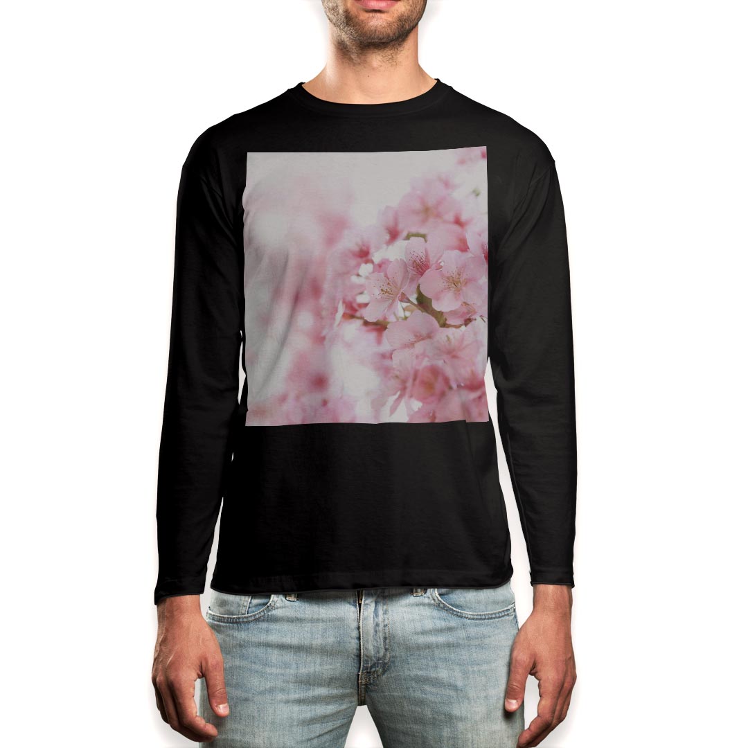 乐天商城 - ロング tシャツ メンズ 長袖 ブラック デザイン XS S M L XL 2XL ロンT ティーシャツ 黒 black T shirt long sleeve 000886 桜
