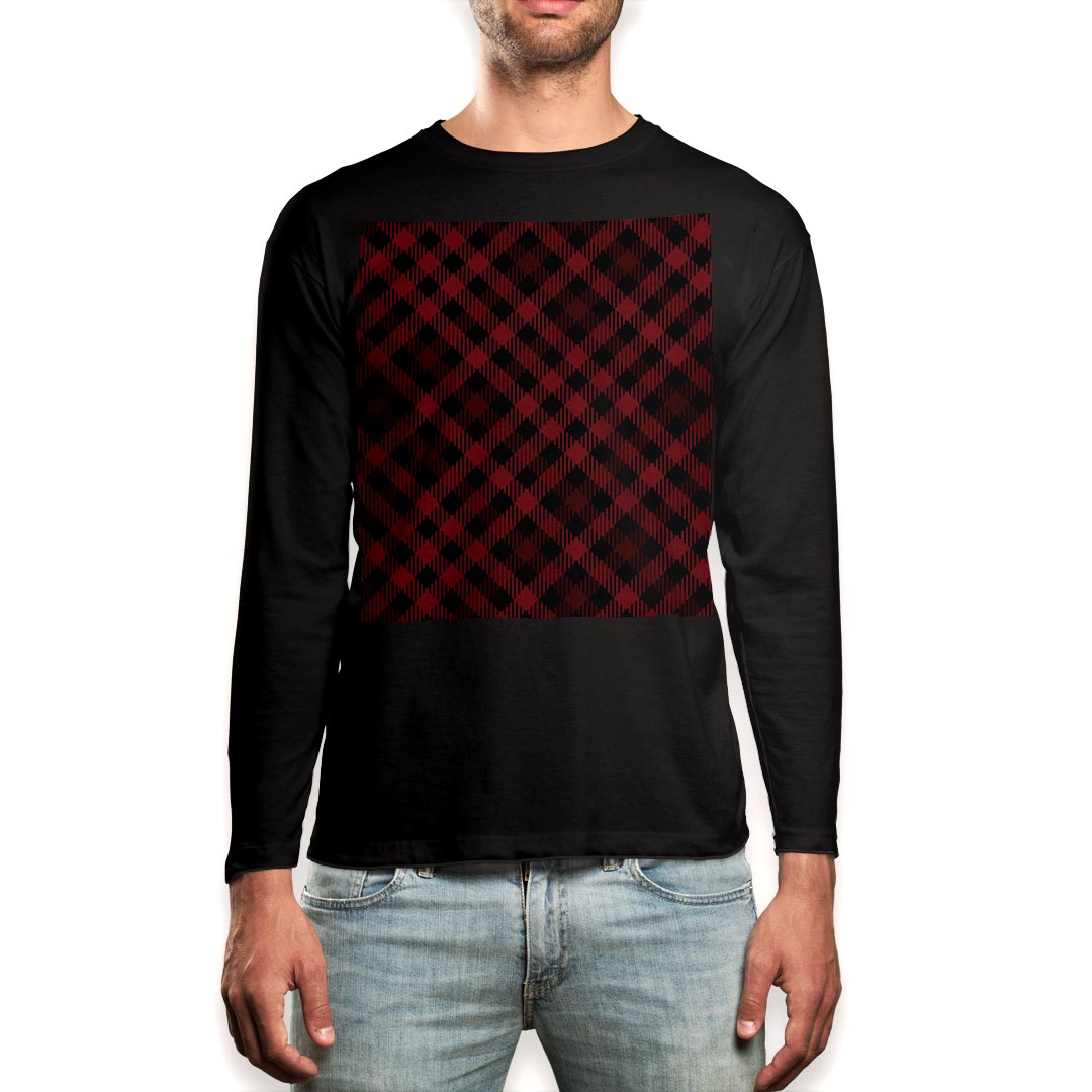 Other - ロング tシャツ メンズ 長袖 ブラック デザイン XS S M L XL 2XL ロンT ティーシャツ 黒 black T shirt long sleeve 000892 チェック　赤