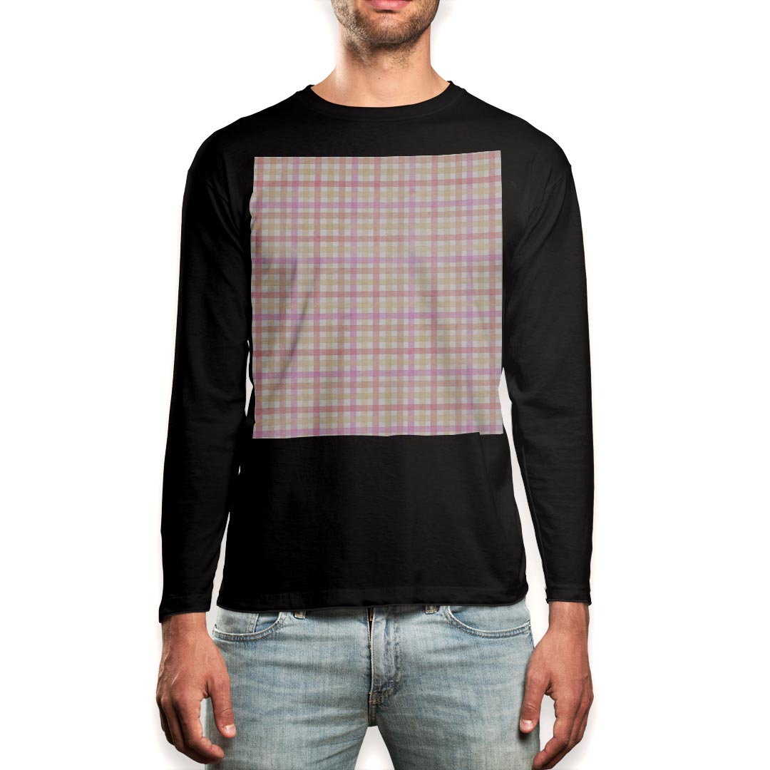 ロング tシャツ メンズ 長袖 ブラック デザイン XS S M L XL 2XL ロンT ティーシャツ 黒 black T shirt long sleeve 000929 チェック　ピンク
