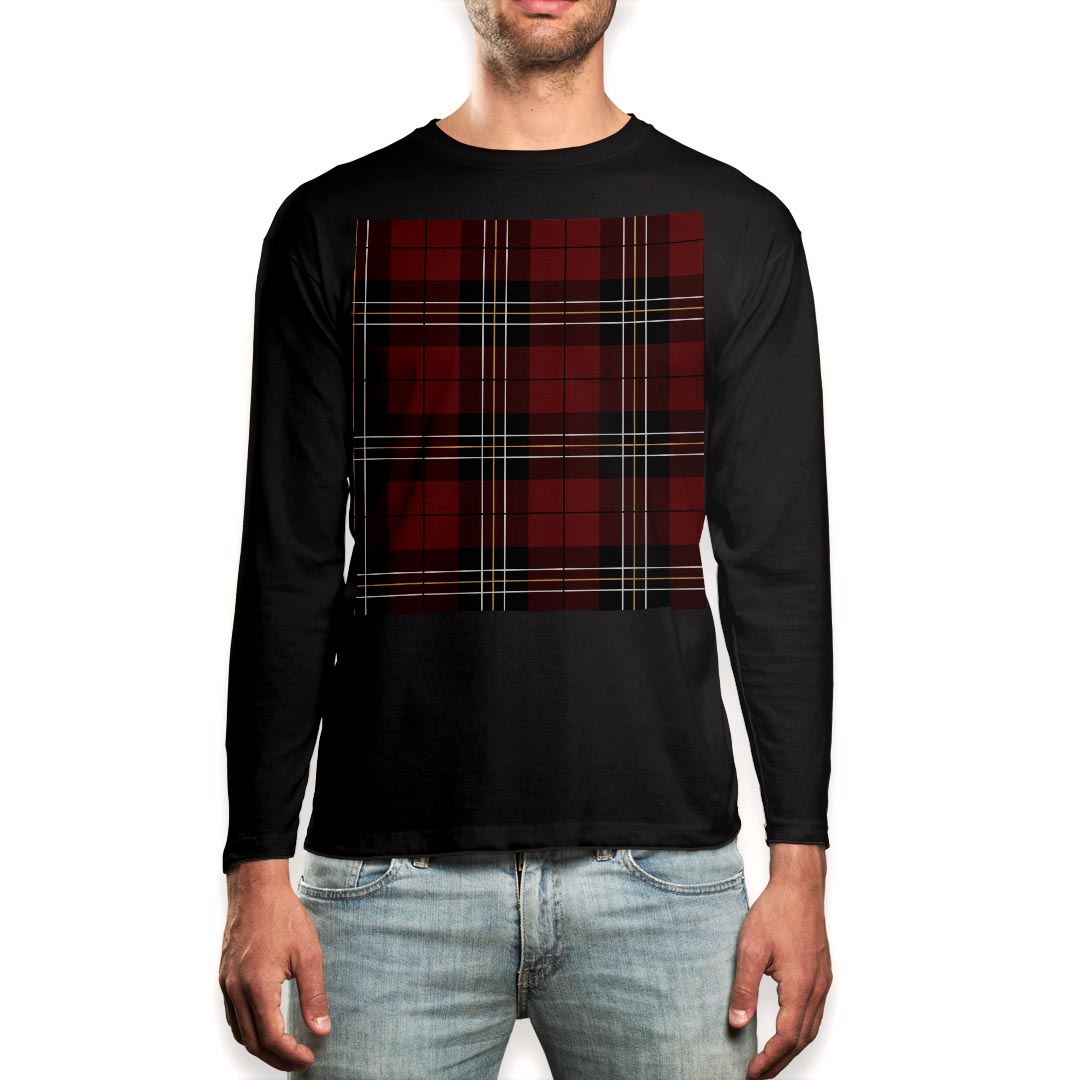 Long-Sleeved - ロング tシャツ メンズ 長袖 ブラック デザイン XS S M L XL 2XL ロンT ティーシャツ 黒 black T shirt long sleeve 000952 チェック　赤