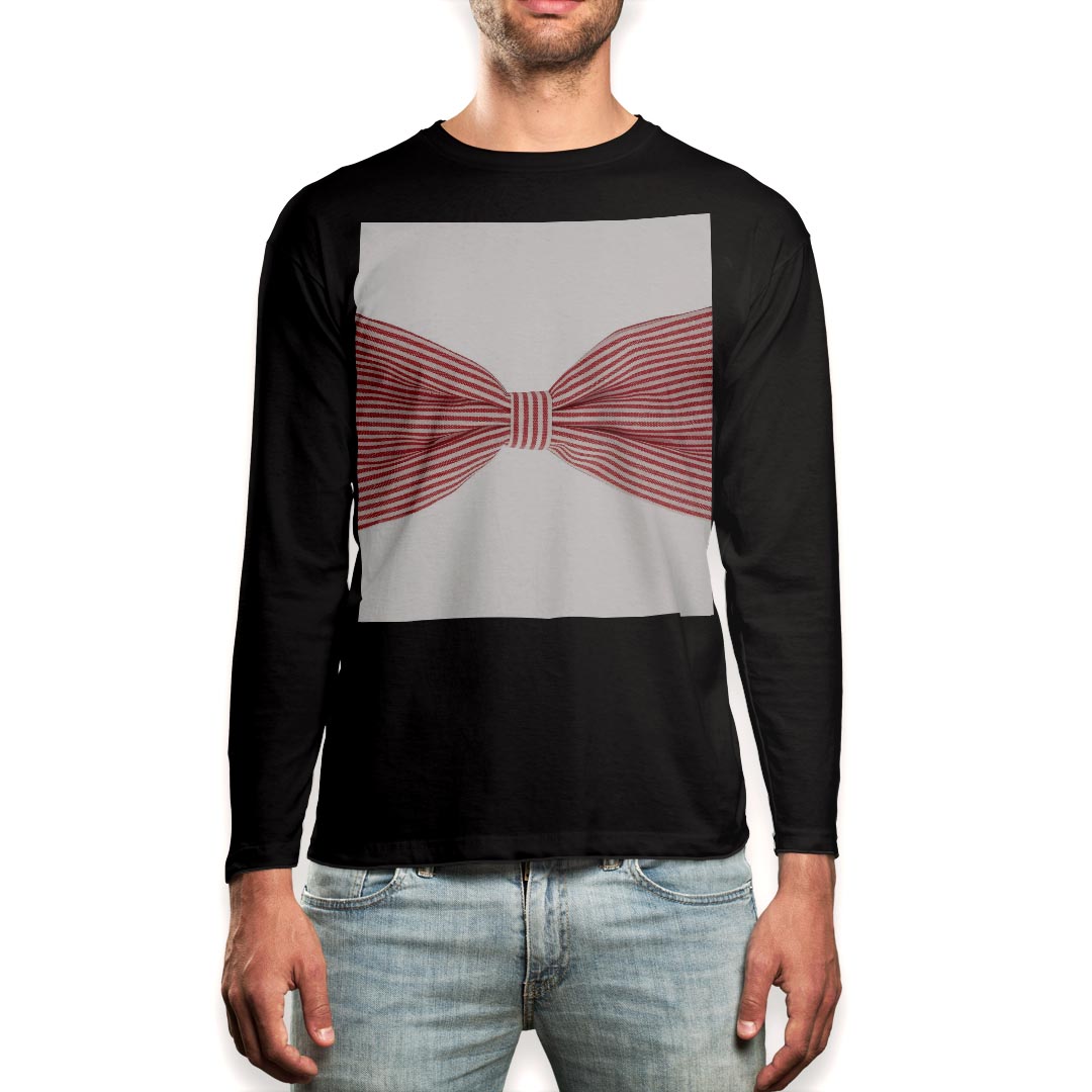 ロング tシャツ メンズ 長袖 ブラック デザイン XS S M L XL 2XL ロンT ティーシャツ 黒 black T shirt long sleeve 000984 リボン ストライプ