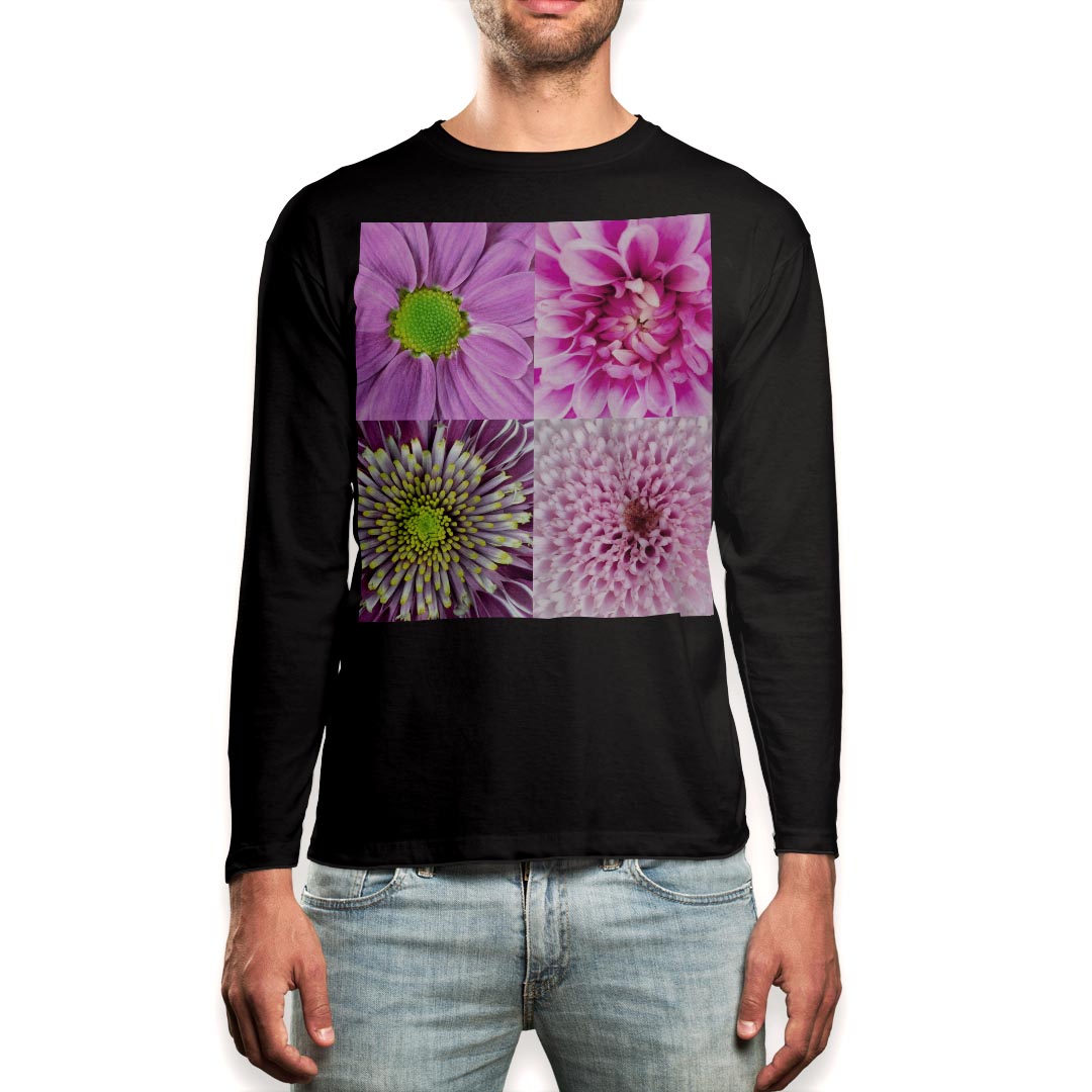 ロング tシャツ メンズ 長袖 ブラック デザイン XS S M L XL 2XL ロンT ティーシャツ 黒 black T shirt long sleeve 001012 花 ピンク