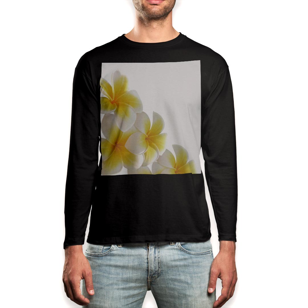 Rakuten - ロング tシャツ メンズ 長袖 ブラック デザイン XS S M L XL 2XL ロンT ティーシャツ 黒 black T shirt long sleeve 001027 花　プルメリア