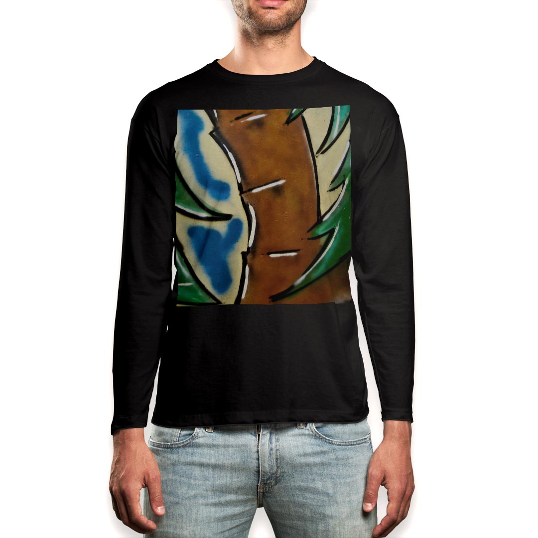 Crew Neck - ロング tシャツ メンズ 長袖 ブラック デザイン XS S M L XL 2XL ロンT ティーシャツ 黒 black T shirt long sleeve 001090 グラフィティ　落書き