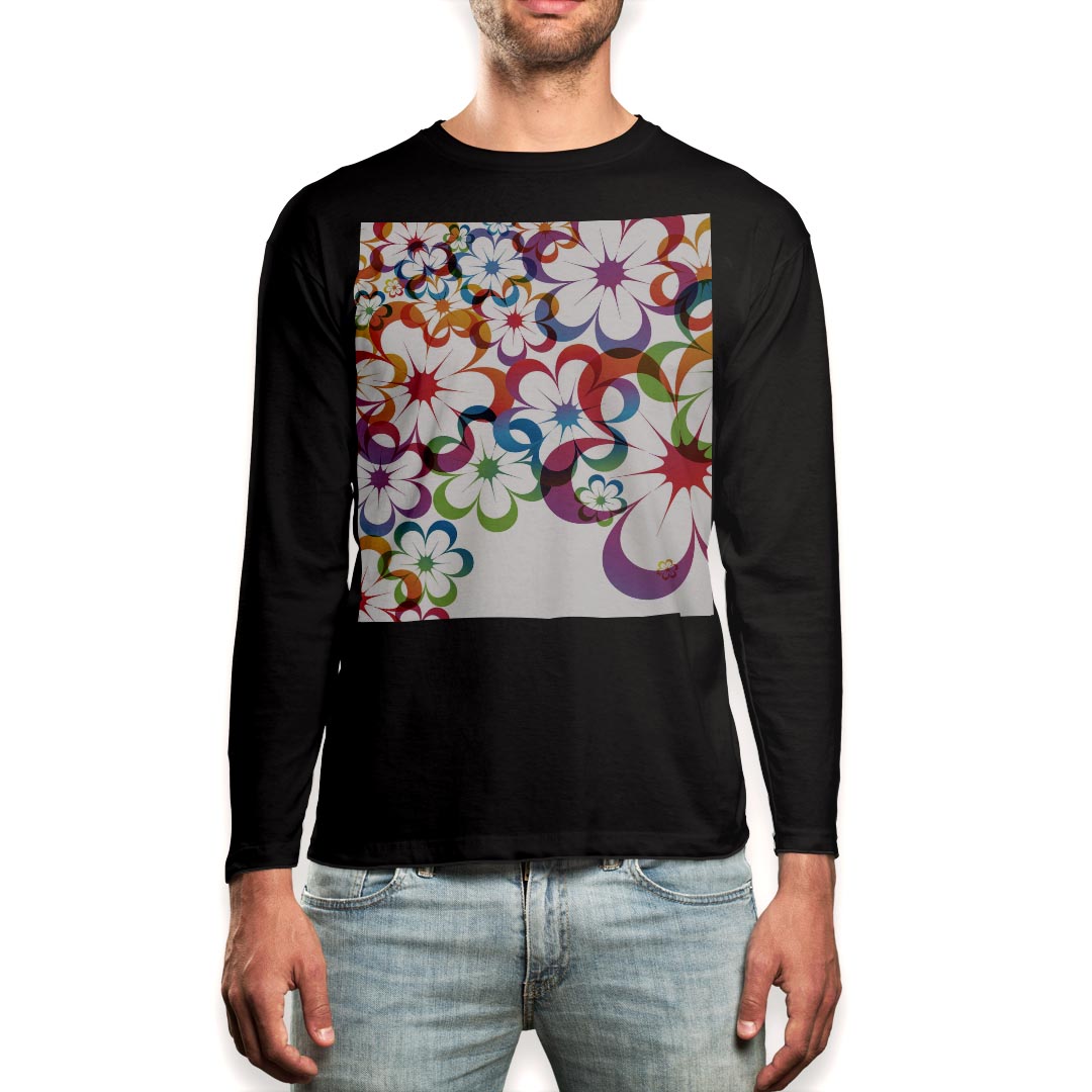 ロング tシャツ メンズ 長袖 ブラック デザイン XS S M L XL 2XL ロンT ティーシャツ 黒 black T shirt long sleeve 001107 花 カラフル