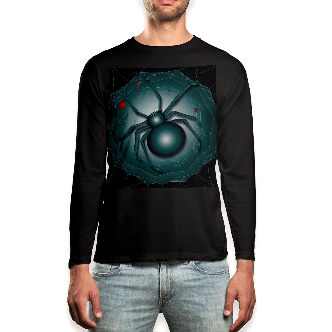 ロング tシャツ メンズ 長袖 ブラック デザイン XS S M L XL 2XL ロンT ティーシャツ 黒 black T shirt long sleeve 001143 蜘蛛　スパイダー