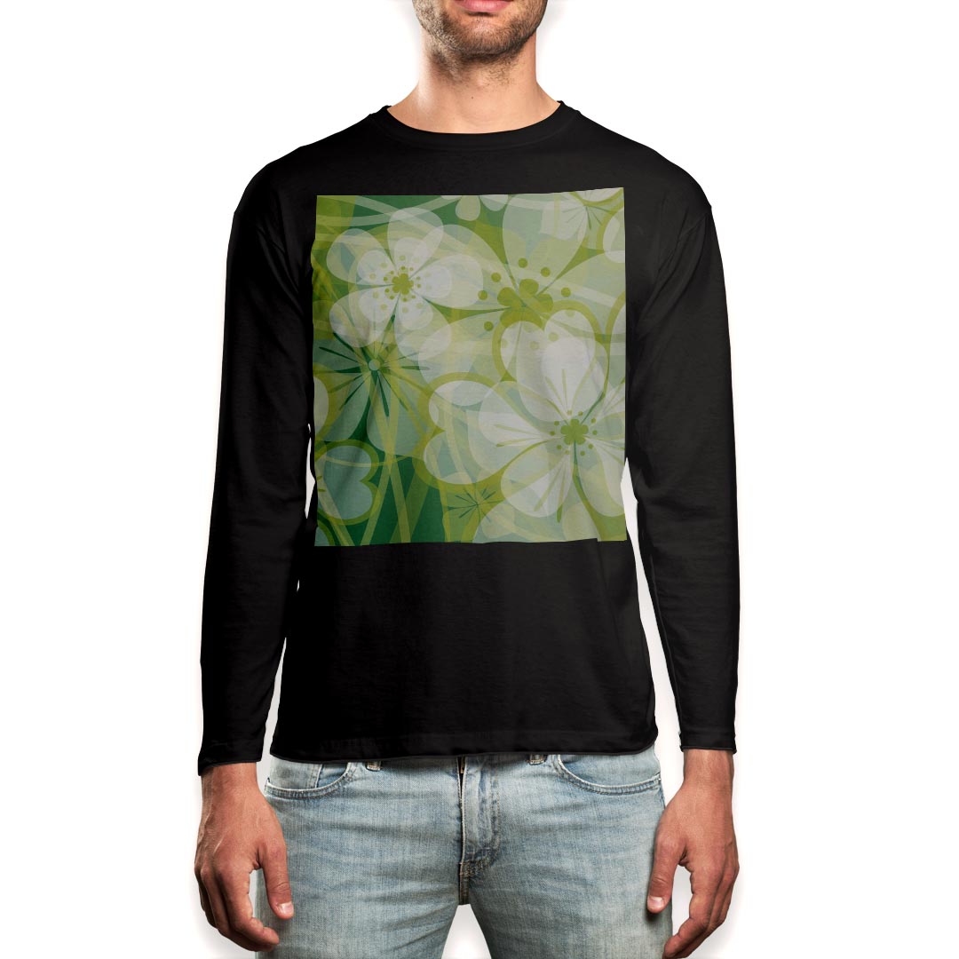 Rakuten - ロング tシャツ メンズ 長袖 ブラック デザイン XS S M L XL 2XL ロンT ティーシャツ 黒 black T shirt long sleeve 001312 花　植物