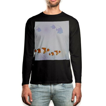 ロング tシャツ メンズ 長袖 ブラック デザイン XS S M L XL 2XL ロンT ティーシャツ 黒 black T shirt long sleeve 001355 海 魚