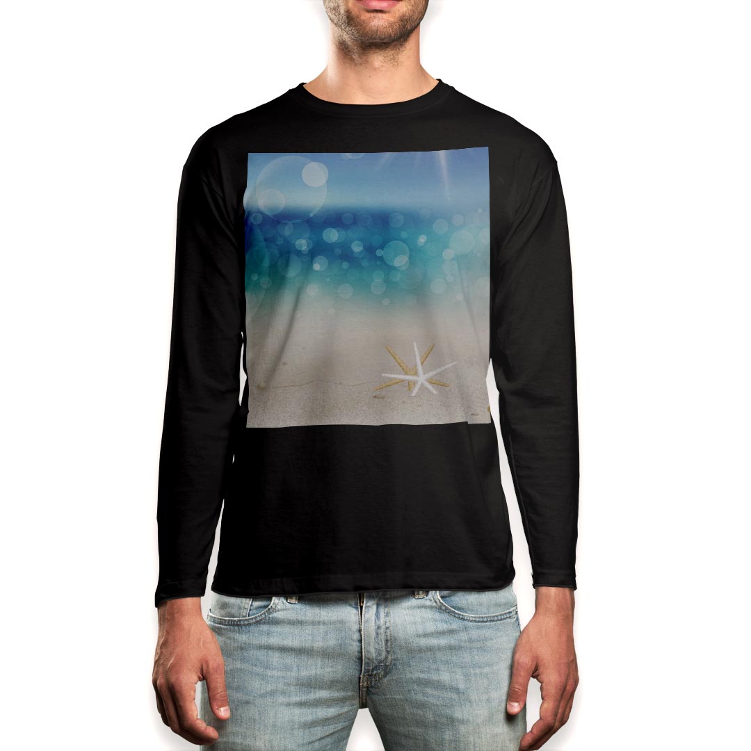 Necked Turtle - ロング tシャツ メンズ 長袖 ブラック デザイン XS S M L XL 2XL ロンT ティーシャツ 黒 black T shirt long sleeve 001364 砂浜　太陽