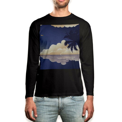 ロング tシャツ メンズ 長袖 ブラック デザイン XS S M L XL 2XL ロンT ティーシャツ 黒 black T shirt long sleeve 001417 ヤシの木 鳥 海 夕日 ロング tシャツ メンズ 長袖 ブラック デザイン XS S M L XL 2XL ロンT ティーシャツ 黒 black T shirt long sleeve 001417 ヤシの木 鳥 海 夕日