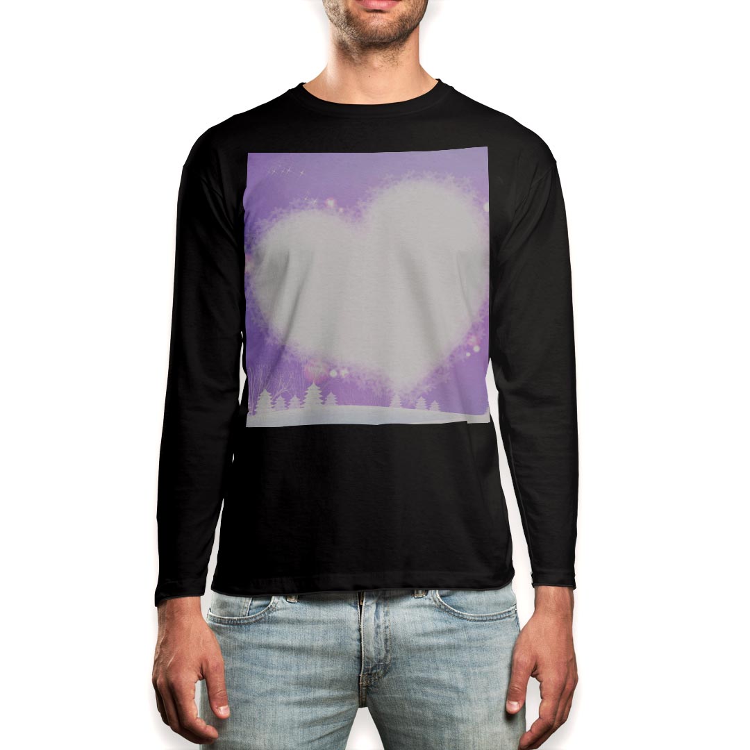 ロング tシャツ メンズ 長袖 ブラック デザイン XS S M L XL 2XL ロンT ティーシャツ 黒 black T shirt long sleeve 001458 雪　冬　ハート