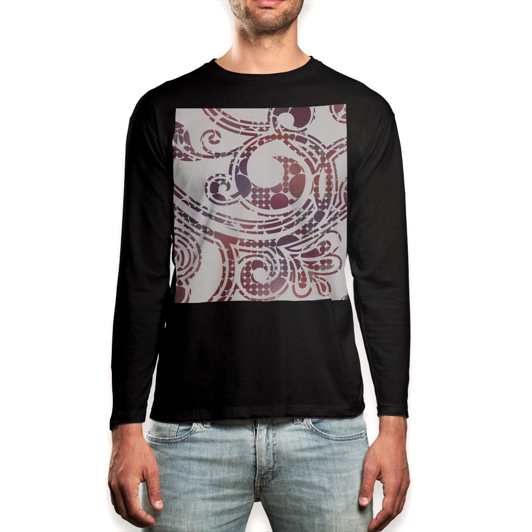 ロング tシャツ メンズ 長袖 ブラック デザイン XS S M L XL 2XL ロンT ティーシャツ 黒 black T shirt long sleeve 001608 ペイズリー　カラフル