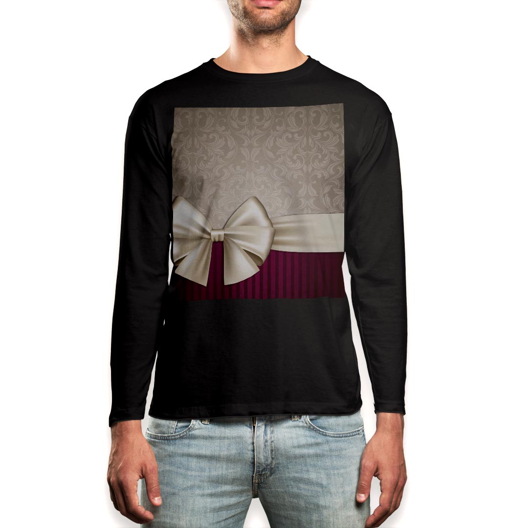 ロング tシャツ メンズ 長袖 ブラック デザイン XS S M L XL 2XL ロンT ティーシャツ 黒 black T shirt long sleeve 001614 リボン　ペイズリー