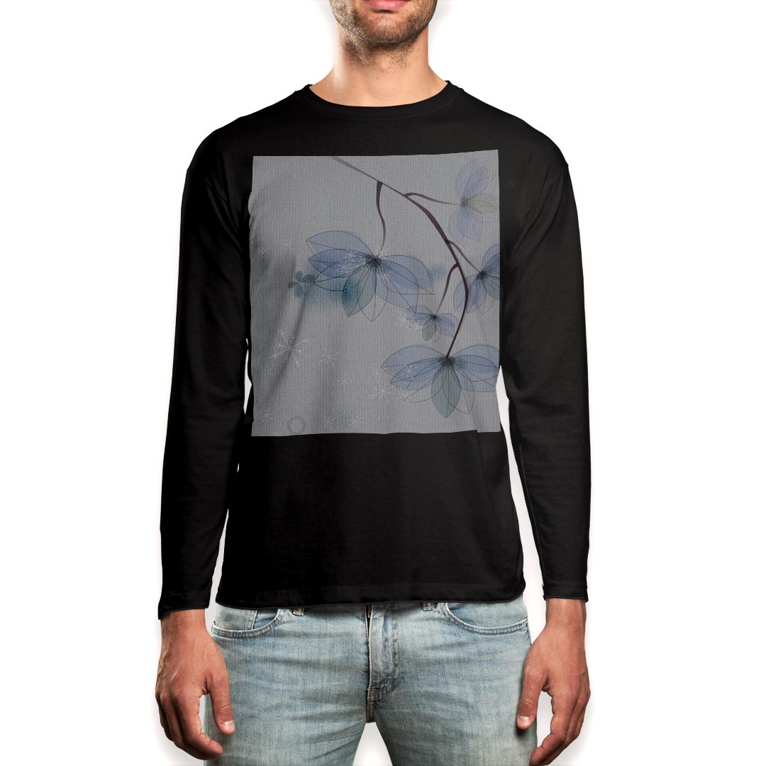 Long-Sleeved - ロング tシャツ メンズ 長袖 ブラック デザイン XS S M L XL 2XL ロンT ティーシャツ 黒 black T shirt long sleeve 001782 花　フラワー　青