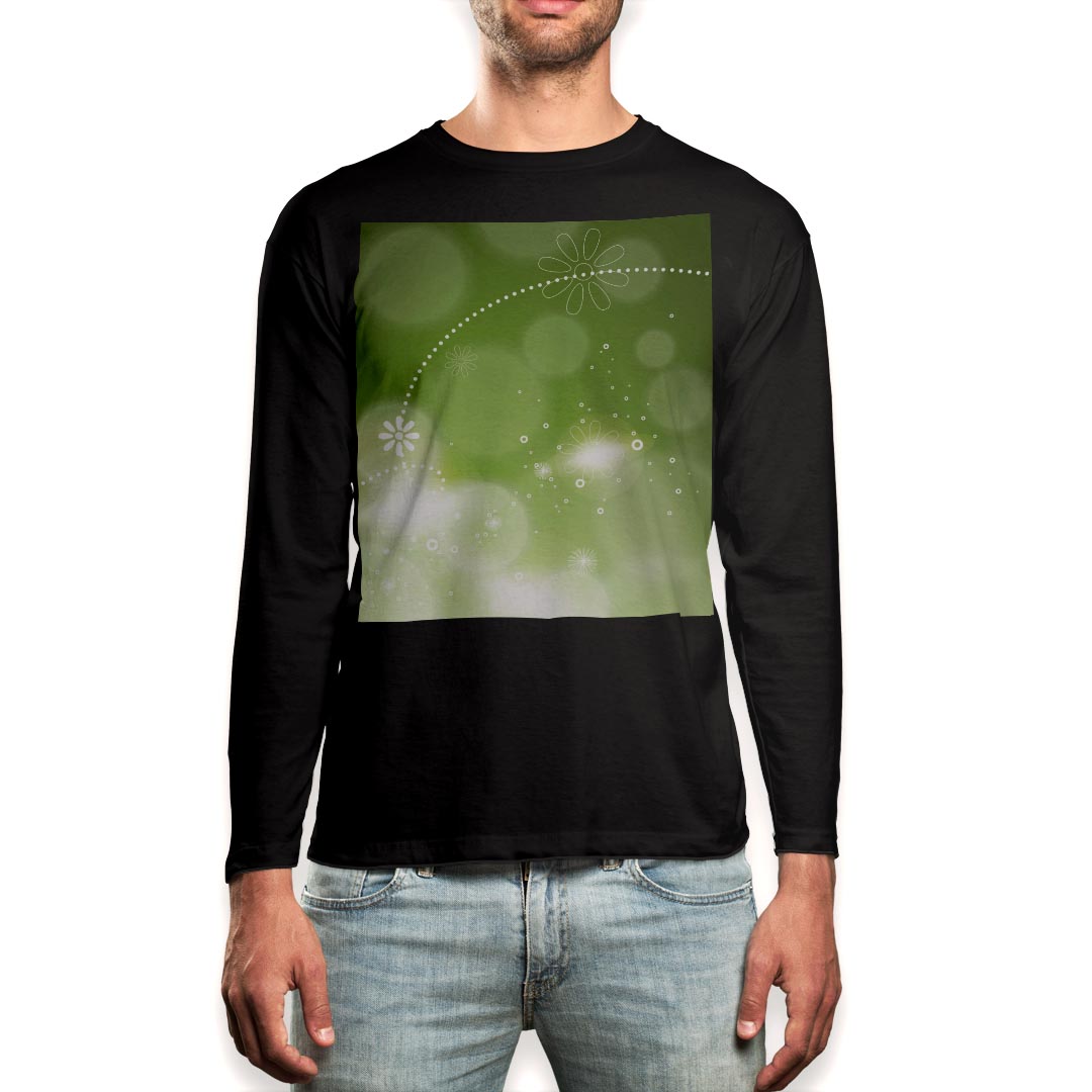 ロング tシャツ メンズ 長袖 ブラック デザイン XS S M L XL 2XL ロンT ティーシャツ 黒 black T shirt long sleeve 001828 花 フラワー 緑