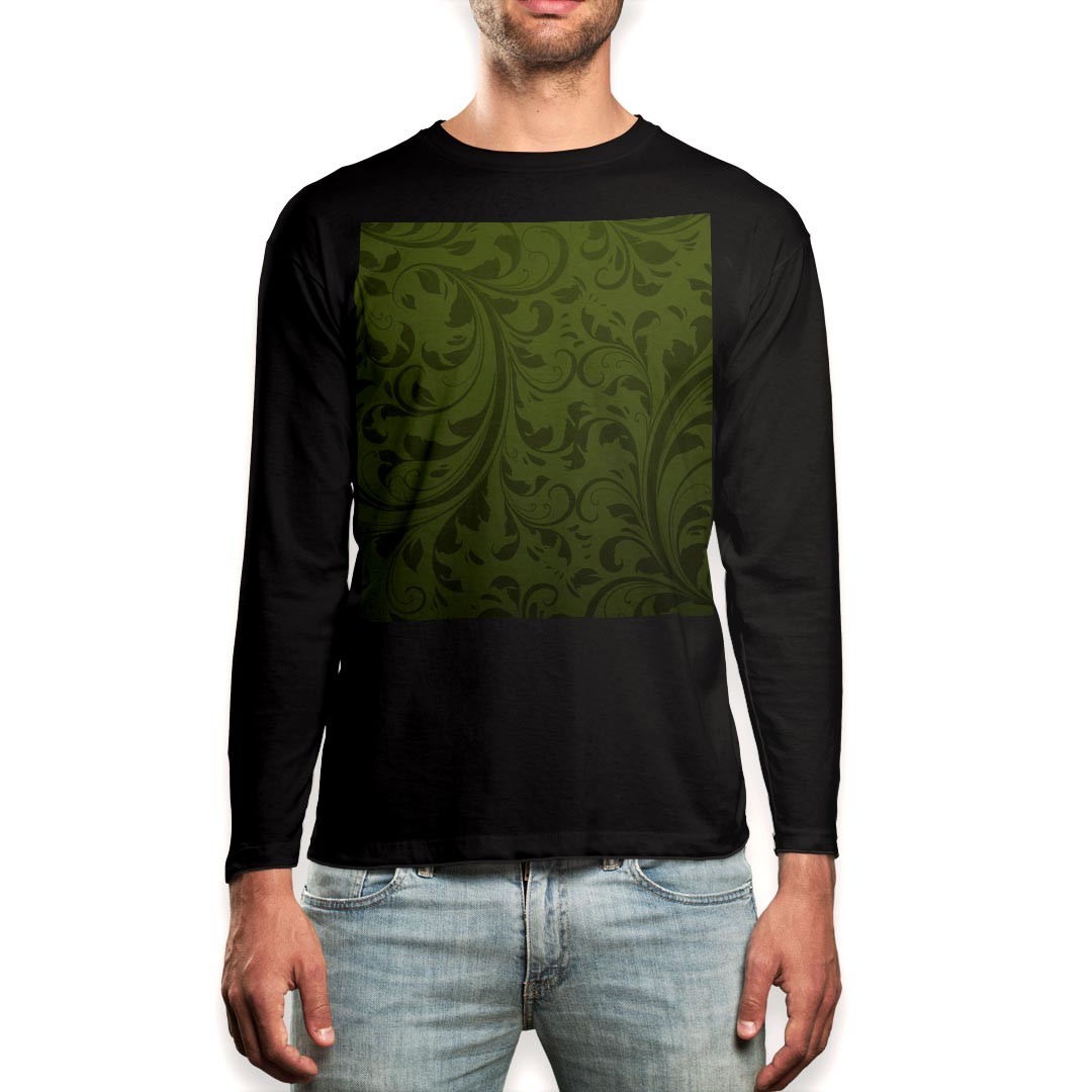 ロング tシャツ メンズ 長袖 ブラック デザイン XS S M L XL 2XL ロンT ティーシャツ 黒 black T shirt long sleeve 001841 シンプル　模様　緑
