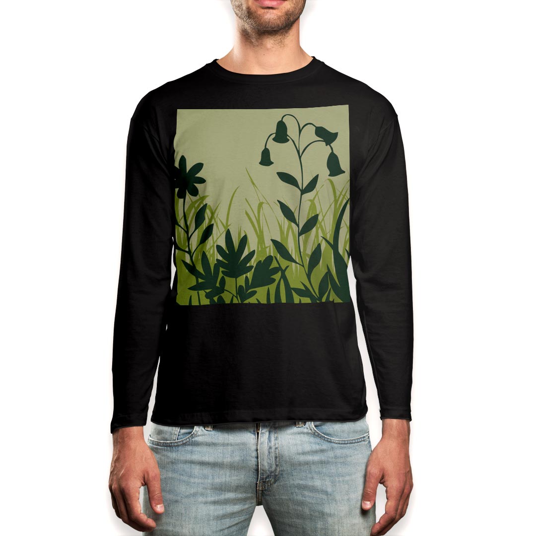 Rakuten - ロング tシャツ メンズ 長袖 ブラック デザイン XS S M L XL 2XL ロンT ティーシャツ 黒 black T shirt long sleeve 001865 花　フラワー　緑