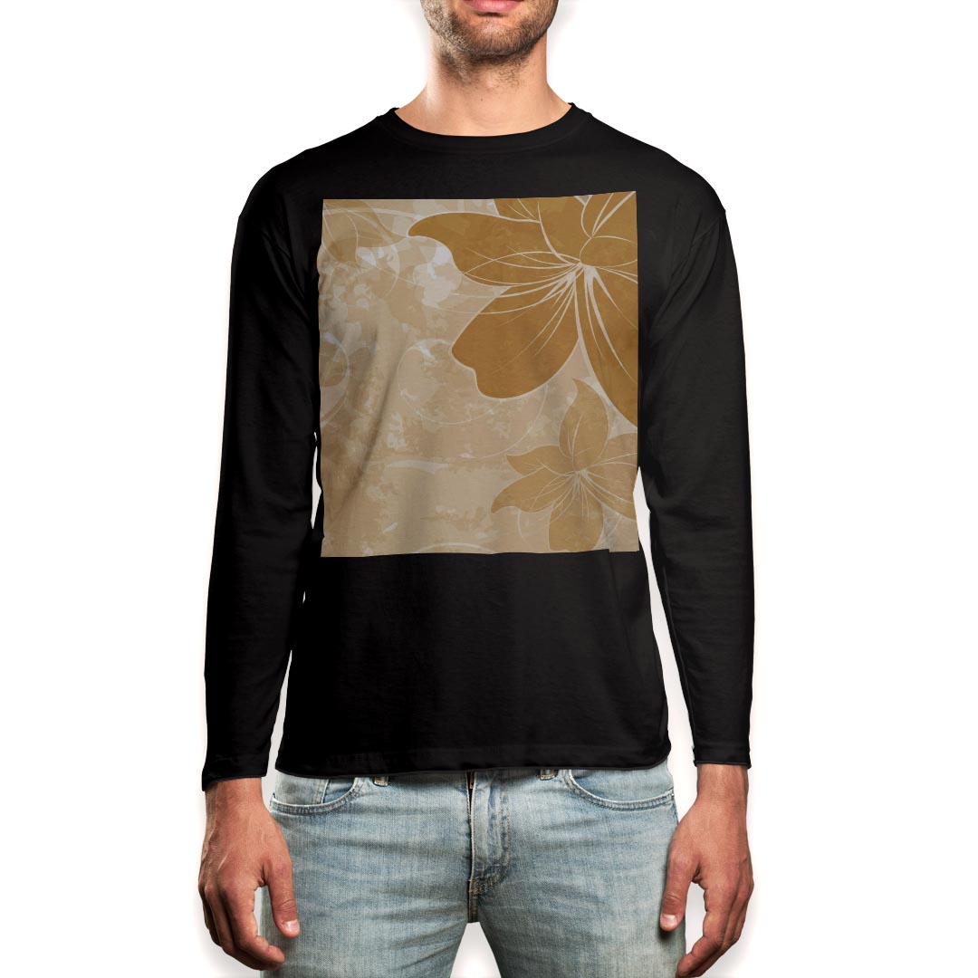 Other - ロング tシャツ メンズ 長袖 ブラック デザイン XS S M L XL 2XL ロンT ティーシャツ 黒 black T shirt long sleeve 001881 花　フラワー　オレンジ