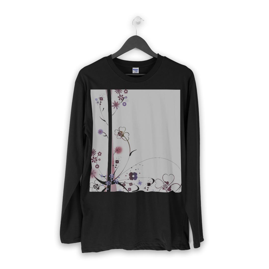 ロング tシャツ メンズ 長袖 ブラック デザイン XS S M L XL 2XL ロンT ティーシャツ 黒 black T shirt long sleeve 000157 お花　花　シンプル