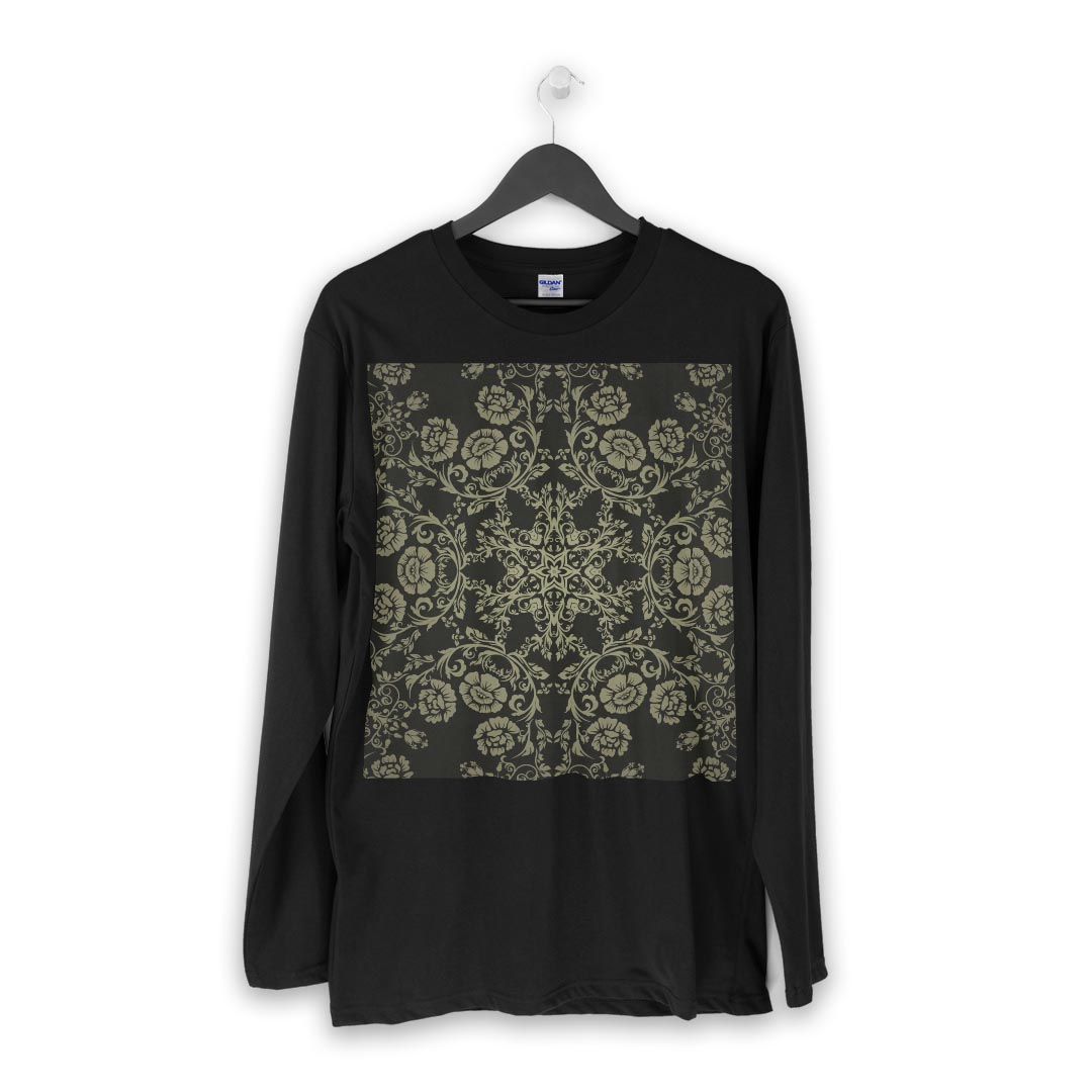 ロング tシャツ メンズ 長袖 ブラック デザイン XS S M L XL 2XL ロンT ティーシャツ 黒 black T shirt long sleeve 000412 ペイズリー　ダマスク　花