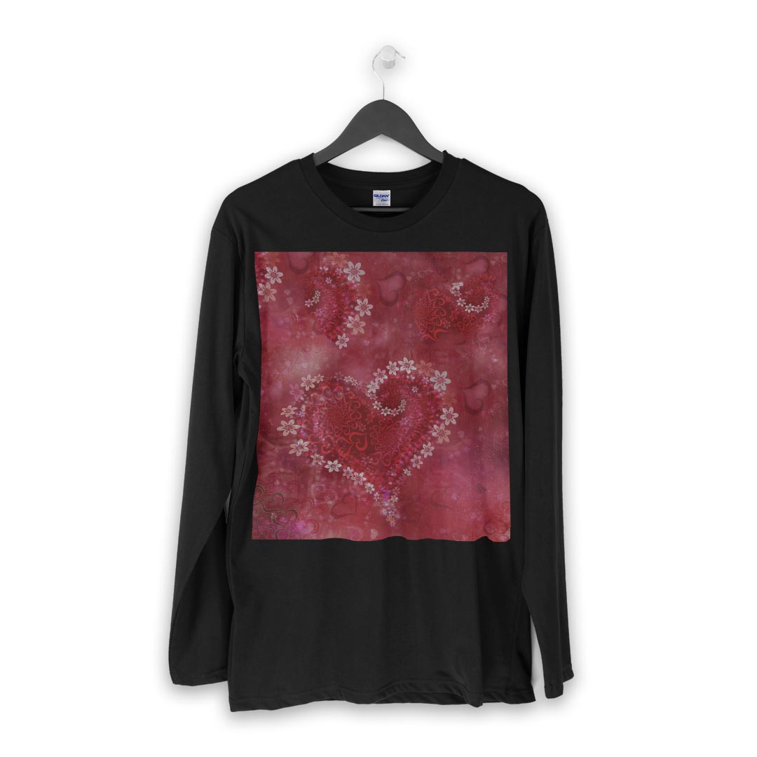 ロング tシャツ メンズ 長袖 ブラック デザイン XS S M L XL 2XL ロンT ティーシャツ 黒 black T shirt long sleeve 000816 ハート　花