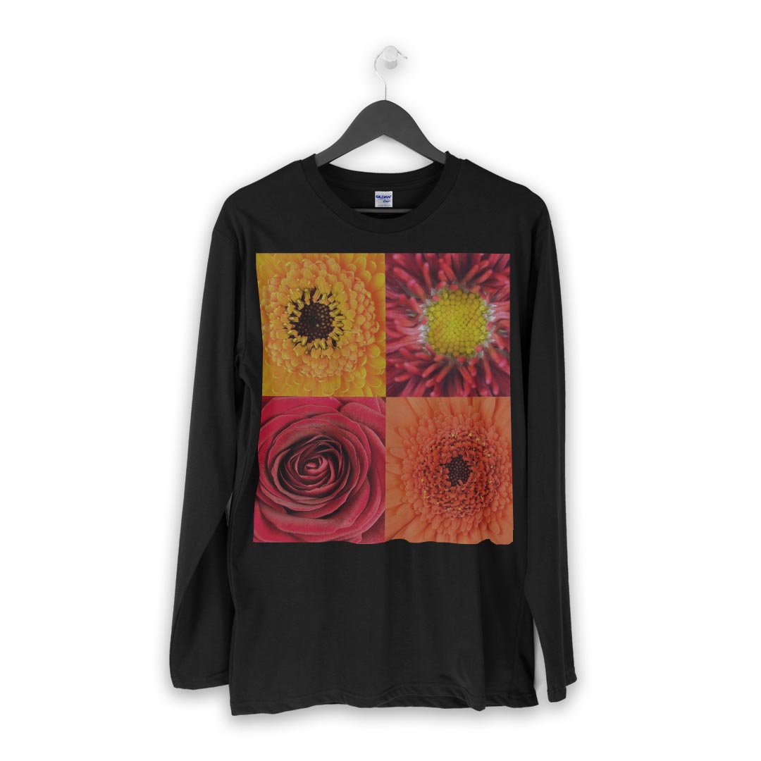 ロング tシャツ メンズ 長袖 ブラック デザイン XS S M L XL 2XL ロンT ティーシャツ 黒 black T shirt long sleeve 001013 花　ピンク