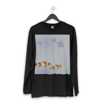 ロング tシャツ メンズ 長袖 ブラック デザイン XS S M L XL 2XL ロンT ティーシャツ 黒 black T shirt long sleeve 001355 海 魚