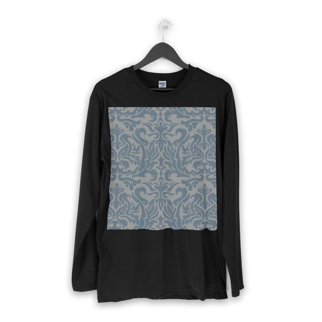 ロング tシャツ メンズ 長袖 ブラック デザイン XS S M L XL 2XL ロンT ティーシャツ 黒 black T shirt long sleeve 003789 模様　エレガント　青