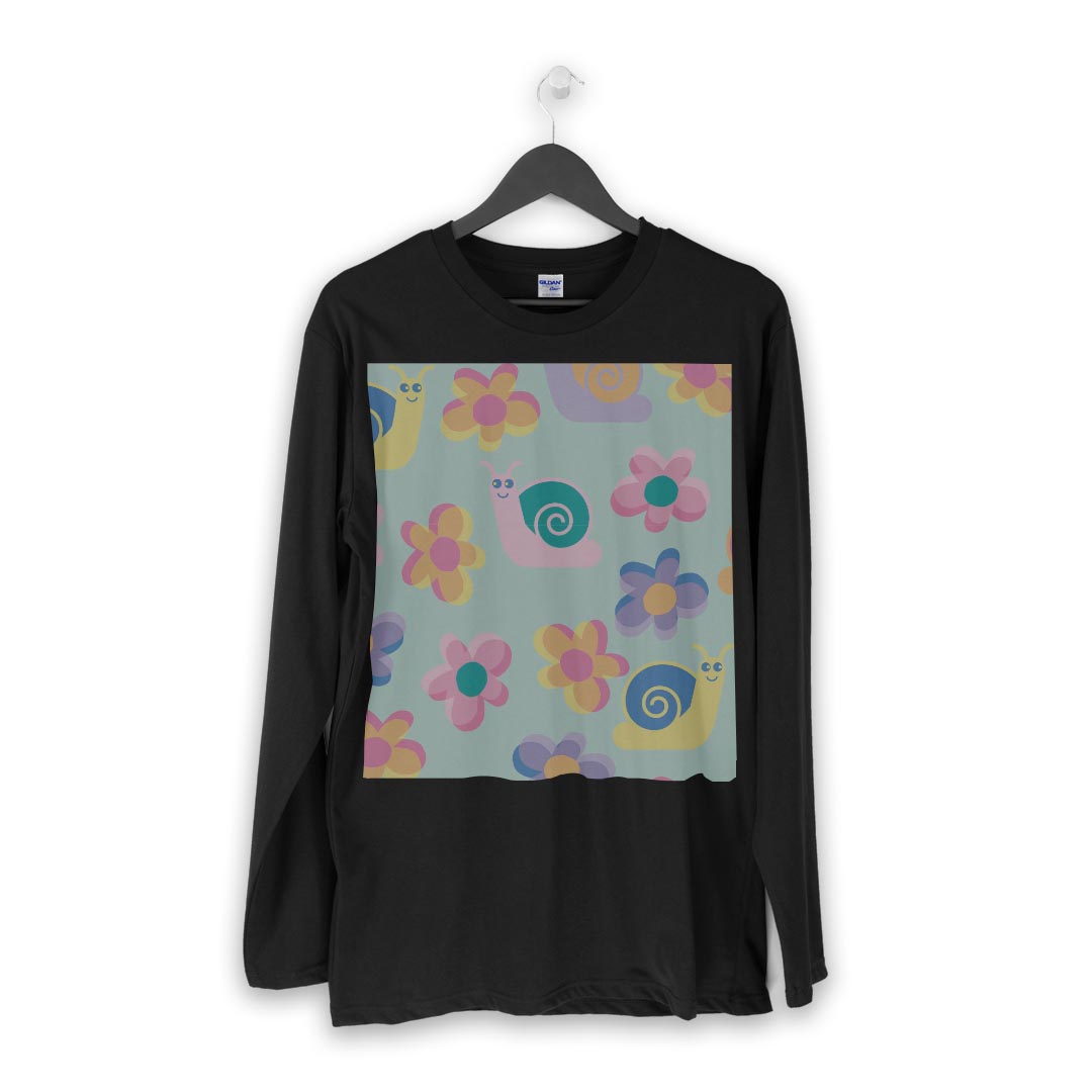 ロング tシャツ メンズ 長袖 ブラック デザイン XS S M L XL 2XL ロンT ティーシャツ 黒 black T shirt long sleeve 003873 花　動物　キャラクター