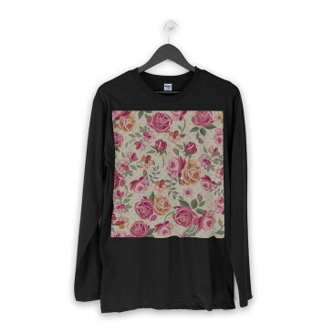 ロング tシャツ メンズ 長袖 ブラック デザイン XS S M L XL 2XL ロンT ティーシャツ 黒 black T shirt long sleeve 004834 薔薇　花　ピンク