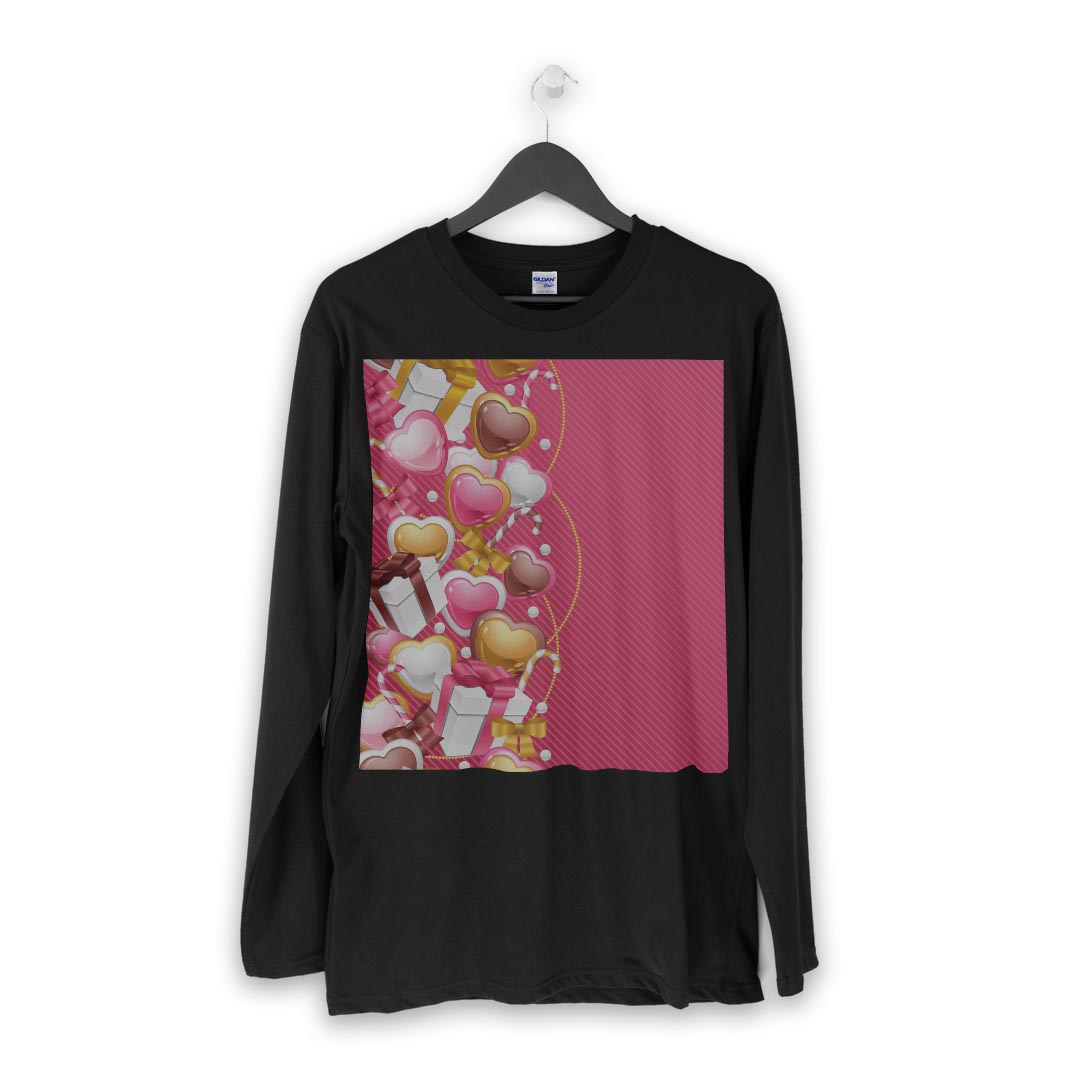 ロング tシャツ メンズ 長袖 ブラック デザイン XS S M L XL 2XL ロンT ティーシャツ 黒 black T shirt long sleeve 005235 ハート　プレゼント　赤