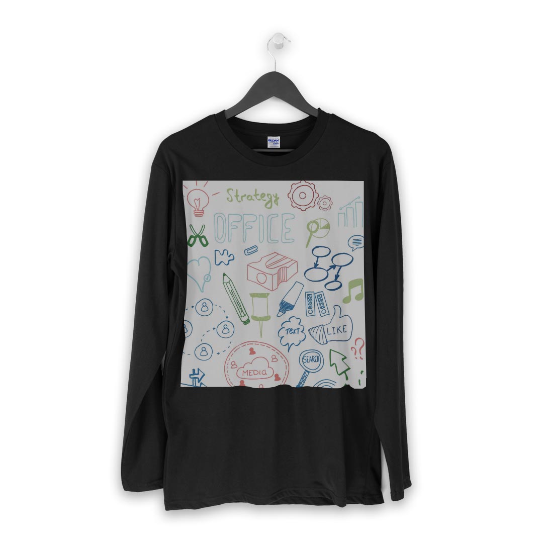 ロング tシャツ メンズ 長袖 ブラック デザイン XS S M L XL 2XL ロンT ティーシャツ 黒 black T shirt long sleeve 005511 イラスト　メディア