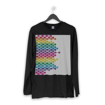 ロング tシャツ メンズ 長袖 ブラック デザイン XS S M L XL 2XL ロンT ティーシャツ 黒 black T shirt long sleeve 006084 レインボー　模様