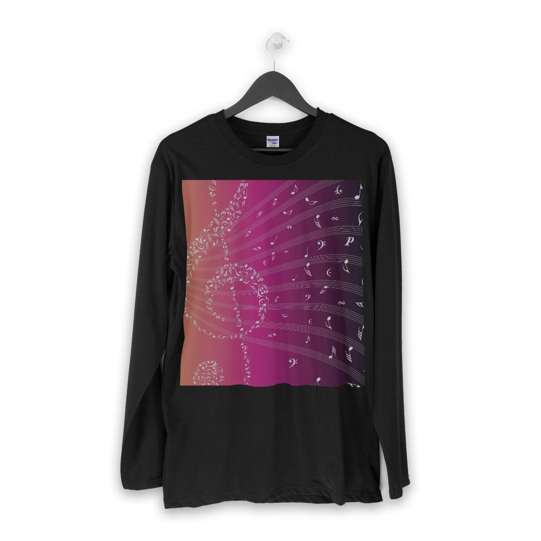 ロング tシャツ メンズ 長袖 ブラック デザイン XS S M L XL 2XL ロンT ティーシャツ 黒 black T shirt long sleeve 006354 音符　楽譜