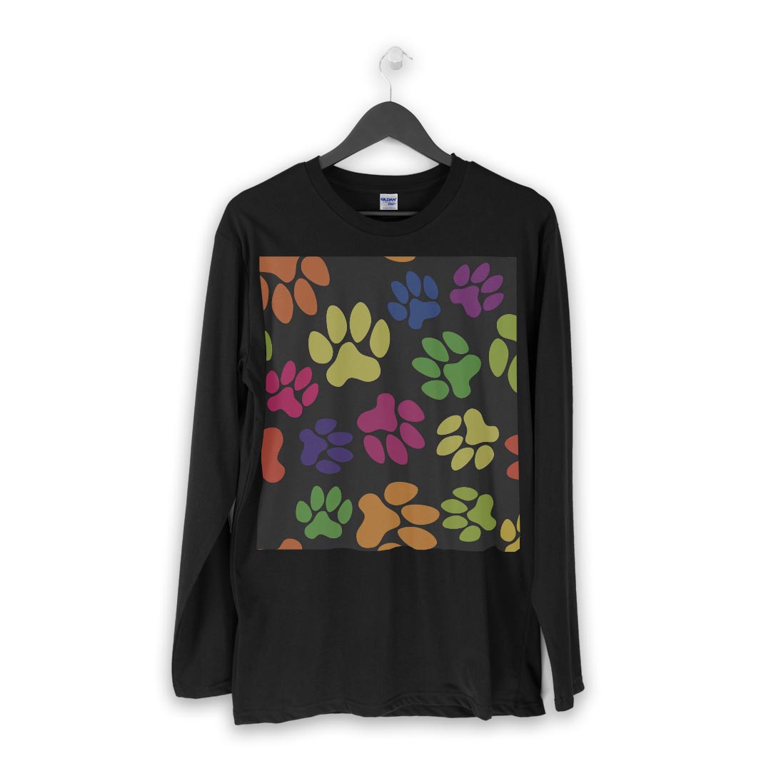 ロング tシャツ メンズ 長袖 ブラック デザイン XS S M L XL 2XL ロンT ティーシャツ 黒 black T shirt long sleeve 006783 動物　足跡　模様
