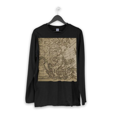 ロング tシャツ メンズ 長袖 ブラック デザイン XS S M L XL 2XL ロンT ティーシャツ 黒 black T shirt long sleeve 006853 地図　世界