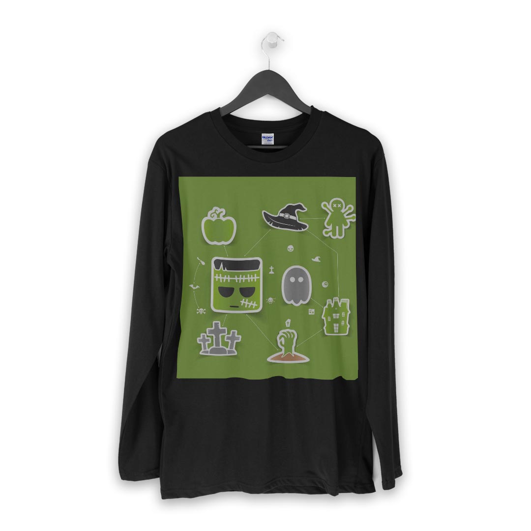 ロング tシャツ メンズ 長袖 ブラック デザイン XS S M L XL 2XL ロンT ティーシャツ 黒 black T shirt long sleeve 007116 ハロウィン　キャラクター