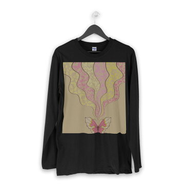 ロング tシャツ メンズ 長袖 ブラック デザイン XS S M L XL 2XL ロンT ティーシャツ 黒 black T shirt long sleeve 007239 蝶 ピンク