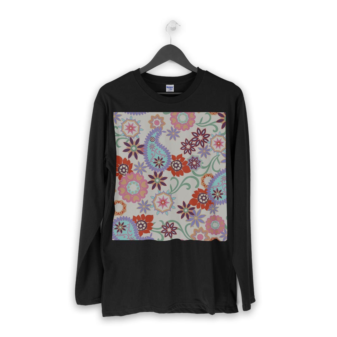 ロング tシャツ メンズ 長袖 ブラック デザイン XS S M L XL 2XL ロンT ティーシャツ 黒 black T shirt long sleeve 008238 カラフル　花　フラワー　模様 2