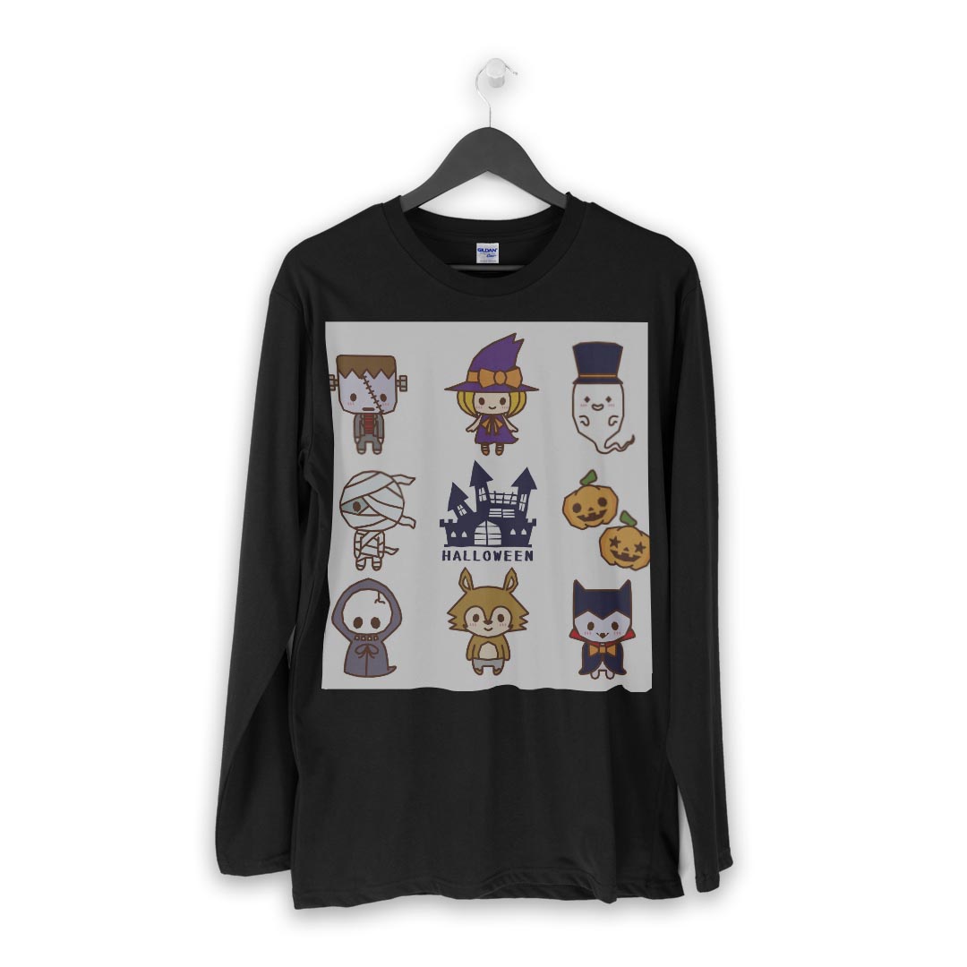 ロング tシャツ メンズ 長袖 ブラック デザイン XS S M L XL 2XL ロンT ティーシャツ 黒 black T shirt long sleeve 009388 ハロウィン　キャラクター　英語