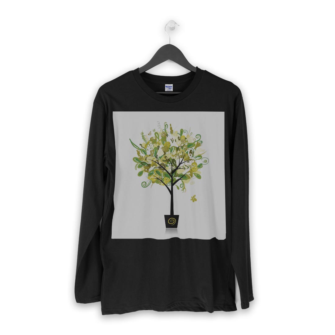 ロング tシャツ メンズ 長袖 ブラック デザイン XS S M L XL 2XL ロンT ティーシャツ 黒 black T shirt long sleeve 009802 フラワー　花　緑