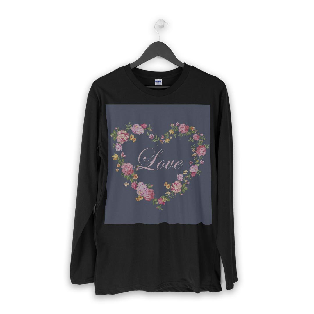 ロング tシャツ メンズ 長袖 ブラック デザイン XS S M L XL 2XL ロンT ティーシャツ 黒 black T shirt long sleeve 010655 花　LOVE　ネイビー
