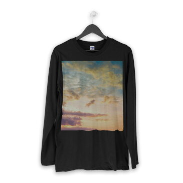 ロング tシャツ メンズ 長袖 ブラック デザイン XS S M L XL 2XL ロンT ティーシャツ 黒 black T shirt long sleeve 011092 空　写真　夕焼け